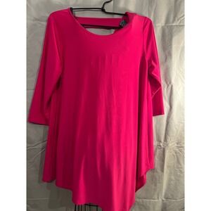 Clara Sun WooHot Pink Asymmetrical Tunic Top Cutout Back 3/4 Sleeve Flowy